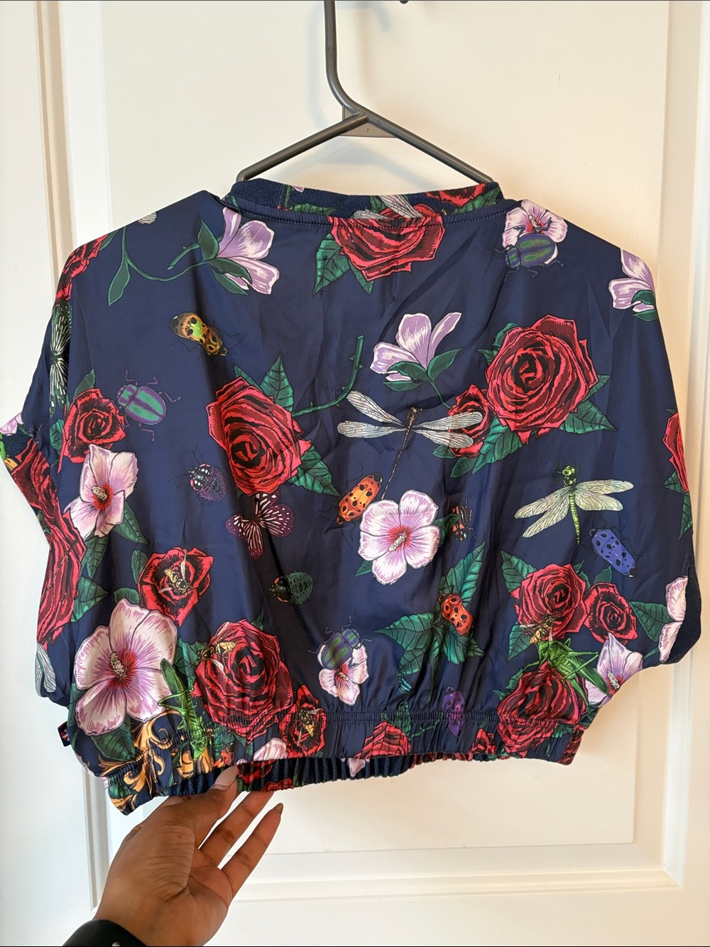 RARE Adidas Navy Floral top with Red velvet accent. Back is satin! So unique! - Picture 4 of 6